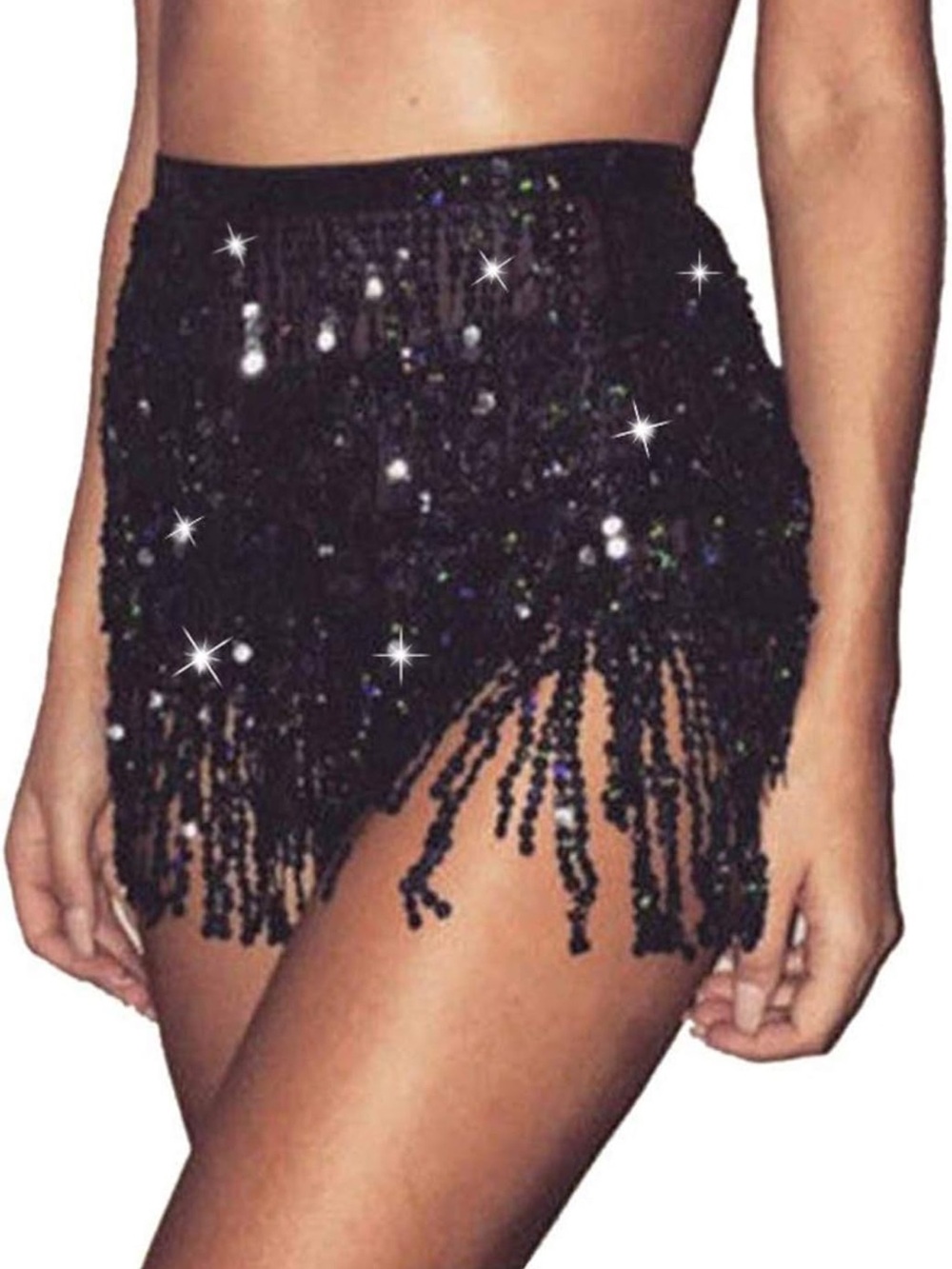 Black Sequin Fringe Mini Skirt - Brand